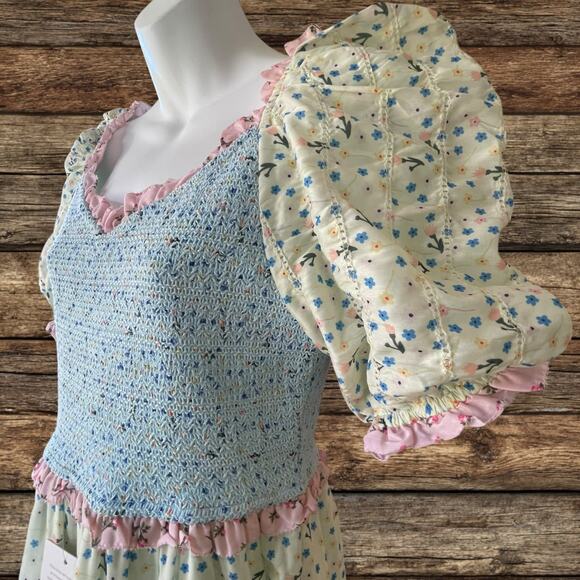 NWT Ivy City Co Emily Spring Patchwork Dress Milkmaid Cottagecore Size Medium - Picture 9 of 12